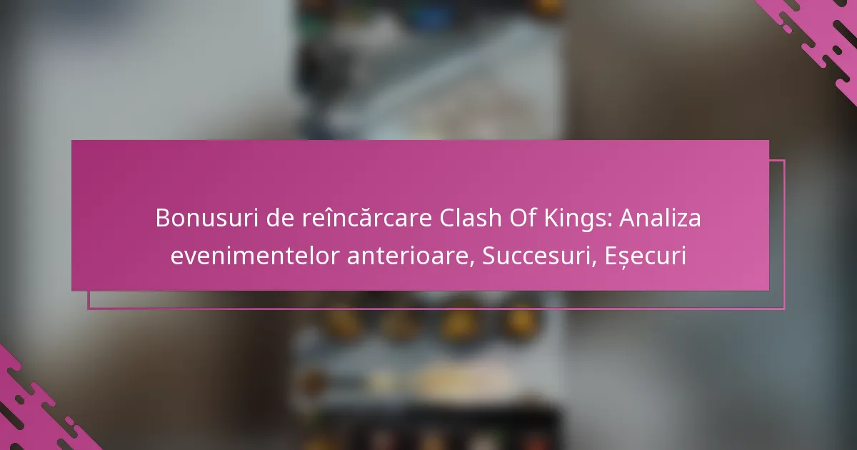 Bonusuri de reîncărcare Clash Of Kings: Analiza evenimentelor anterioare, Succesuri, Eșecuri